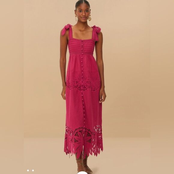 FARM RIO Pink Daisy Embroidered Sleeveless Midi Dress Size Medium NWT - Picture 1 of 7